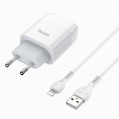 Адаптер Сетевой с кабелем Hoco C72A Glorious USB 2,1A/10W (USB/Lightning) (white)