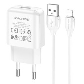 Адаптер Сетевой с кабелем Borofone BA64A USB 2,1A/5W (USB/Lightning) (white)