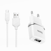 Адаптер Сетевой с кабелем Hoco C11 USB 1A/5W (USB/Micro USB) (white)