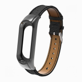 Ремешок - WB05 Xiaomi Mi Band 5 кожаный на классической пряжке (регулируемый) (black)