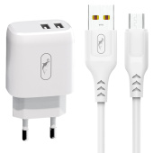 Адаптер Сетевой с кабелем SKYDOLPHIN SC22EBT 2USB 2,1A/10W (USB/Type-C) (white)