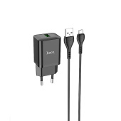 Адаптер Сетевой с кабелем Hoco N26 Maxim QC3.0 USB 18W (USB/Micro USB) (black)