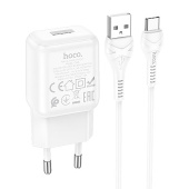 Адаптер Сетевой с кабелем Hoco C96A USB 2,1A/10W (USB/Type-C) (white)