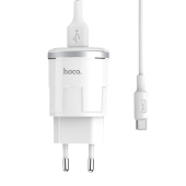 Адаптер Сетевой с кабелем Hoco C37A USB 2,4A/10W (USB/Type-C) (white)