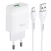 Адаптер Сетевой с кабелем Hoco C72Q Glorious QC3.0 USB 3A/18W (USB/Micro USB) (white)