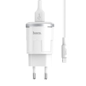 Адаптер Сетевой с кабелем Hoco C37A USB 2,4A/10W (USB/Lightning) (white)
