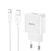 Адаптер Сетевой с кабелем Hoco C106A Leisure USB 2,1A/10W (USB/Type-C) (white)